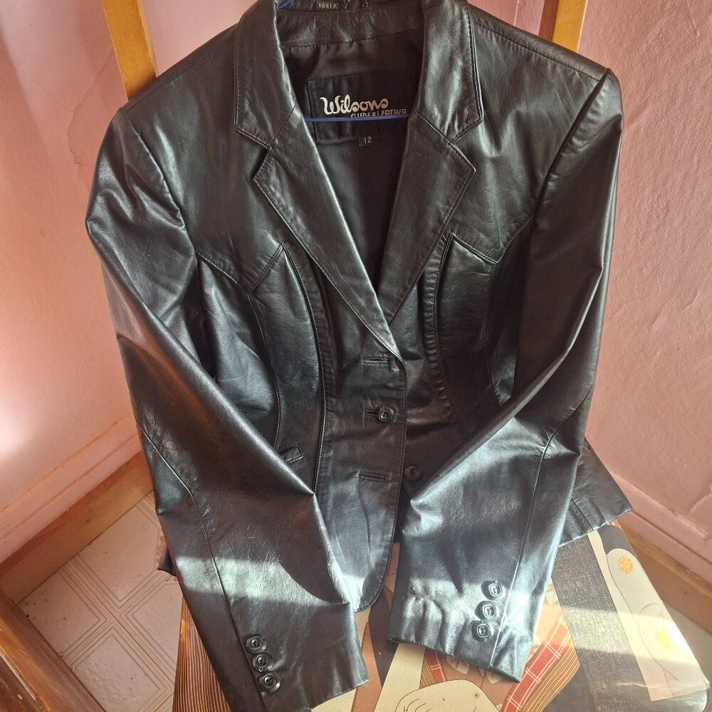 Women's Vintage Wilsons Leather Fitted Jacket Black Size 12.